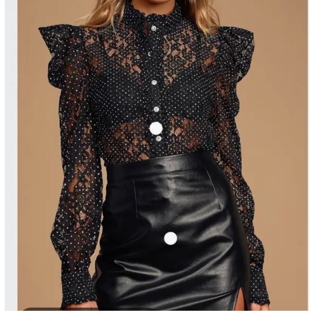 Lulu's Black and White Polka Dot Button Down Shirt